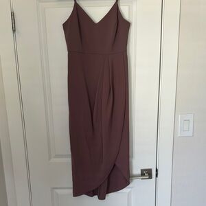 Lulu's Mauve Sheath Midi Dress with Spaghetti Straps